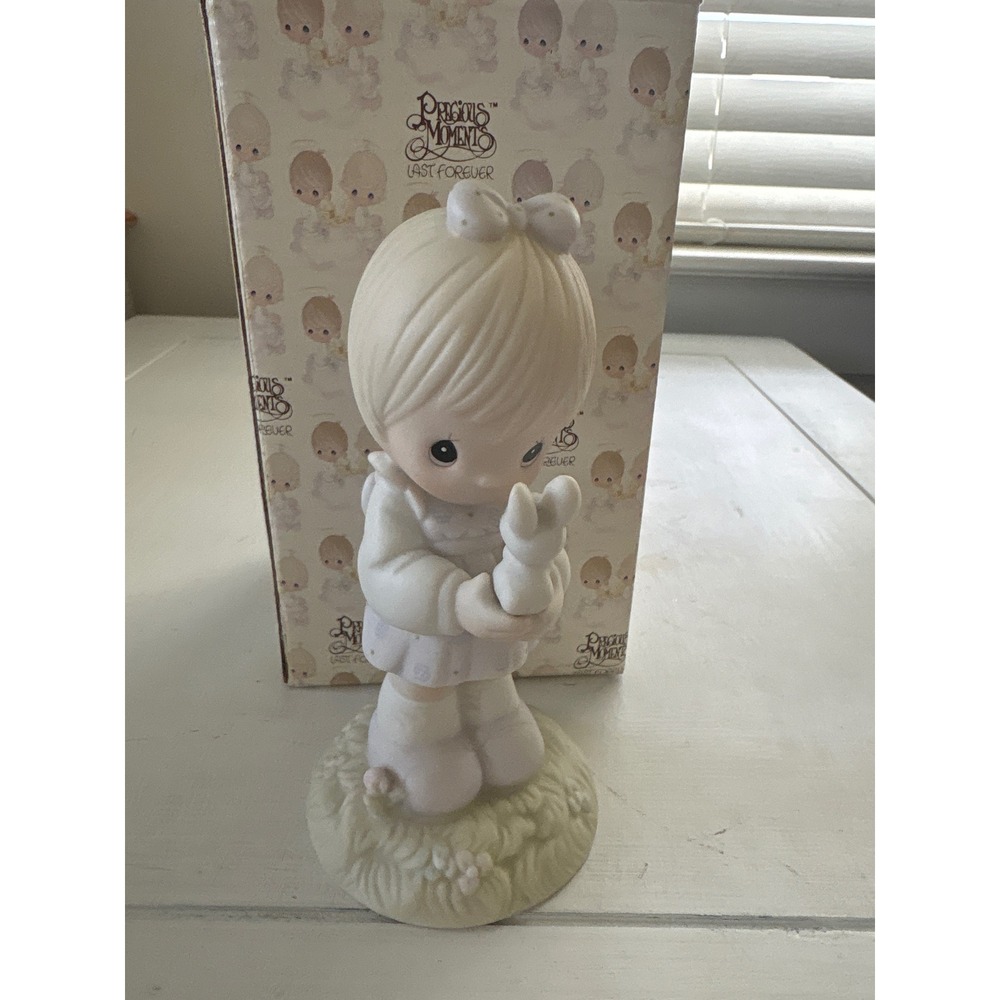 Precious Moments 109886 Wishing You A Happy Easter Girl Bunny Figurine 1987